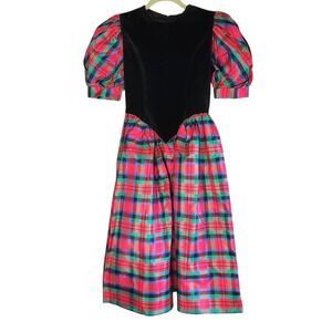 Vintage‎ 90s Jan Briggs Girls Holiday Dress Plaid Velvet Size 10 Christmas USA